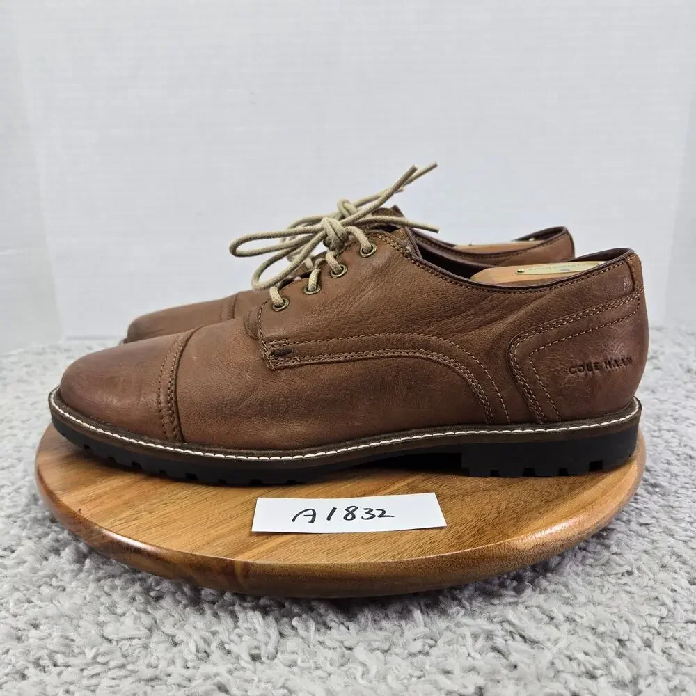 Cole Haan Mens 10M Grand Os Nathan Brown Leather Lugged Casual Cap Toe Oxford